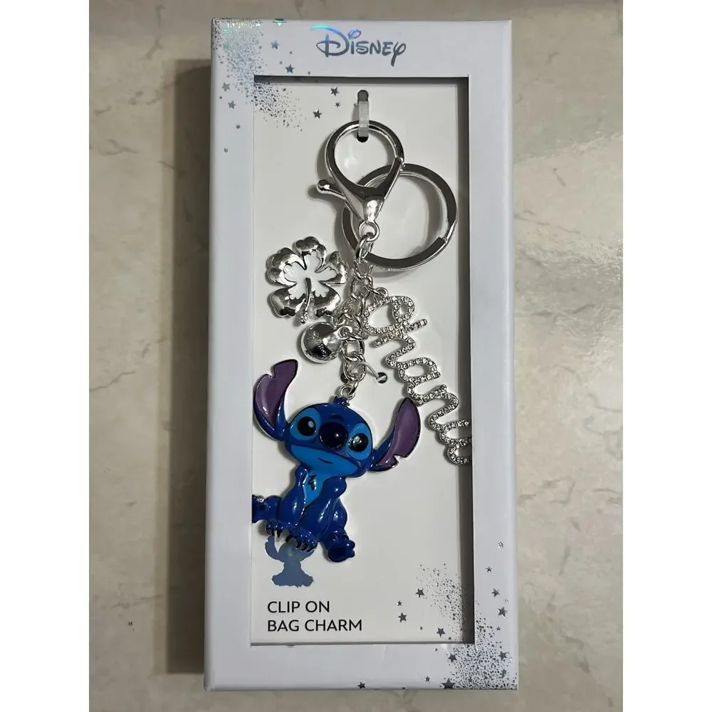 NEW🌺Disney x Lilo & Stitch Ohana Crystal Bling Bag Charm🛸Hawaii Keyring💎Gift